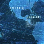A digitally rendered image of the Earth with a focus on the Americas, surrounded by a network of glowing blue lines and binary code, symbolizing global digital connectivity and data exchange, highlights an exploration of what are digital assets in our interconnected world. | COYYN