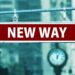 A red street sign with white letters reading "NEW WAY" hangs on a metal pole, symbolizing a fresh direction in Digital Investment, with a blurry cityscape and an old-fashioned clock in the background. | COYYN